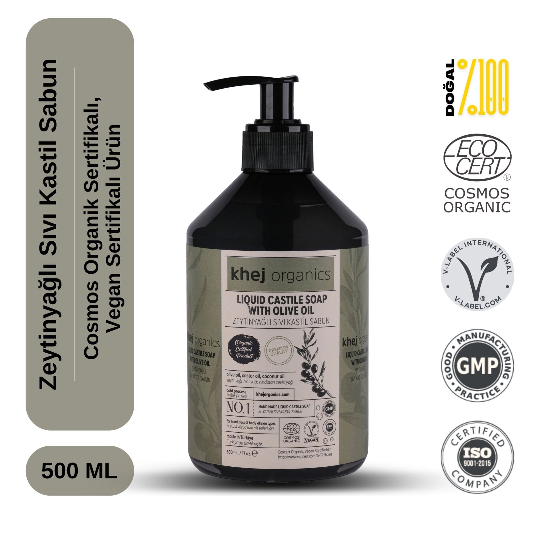 No.1- Zeytinyağlı Sıvı Kastil Sabunu 500 ML (Tüm Cilt Tipleri)