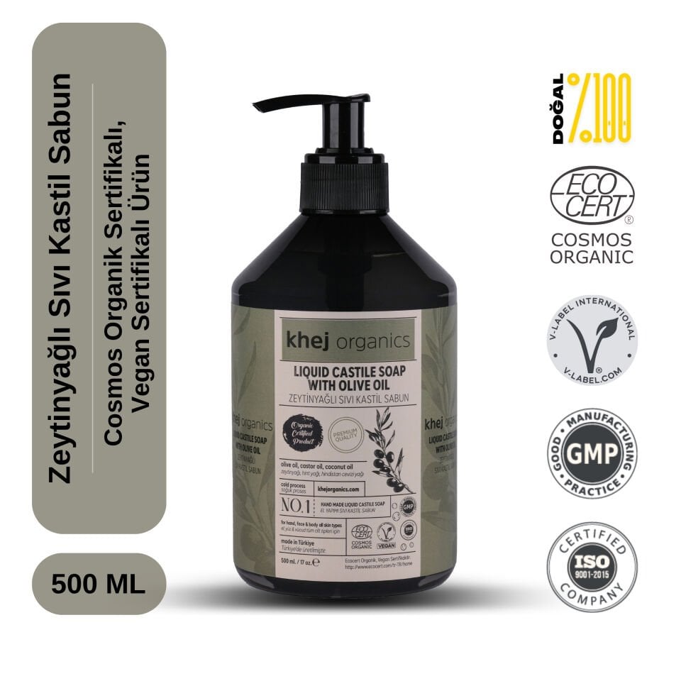 No.1- Zeytinyağlı Sıvı Kastil Sabunu 500 ML (Tüm Cilt Tipleri)