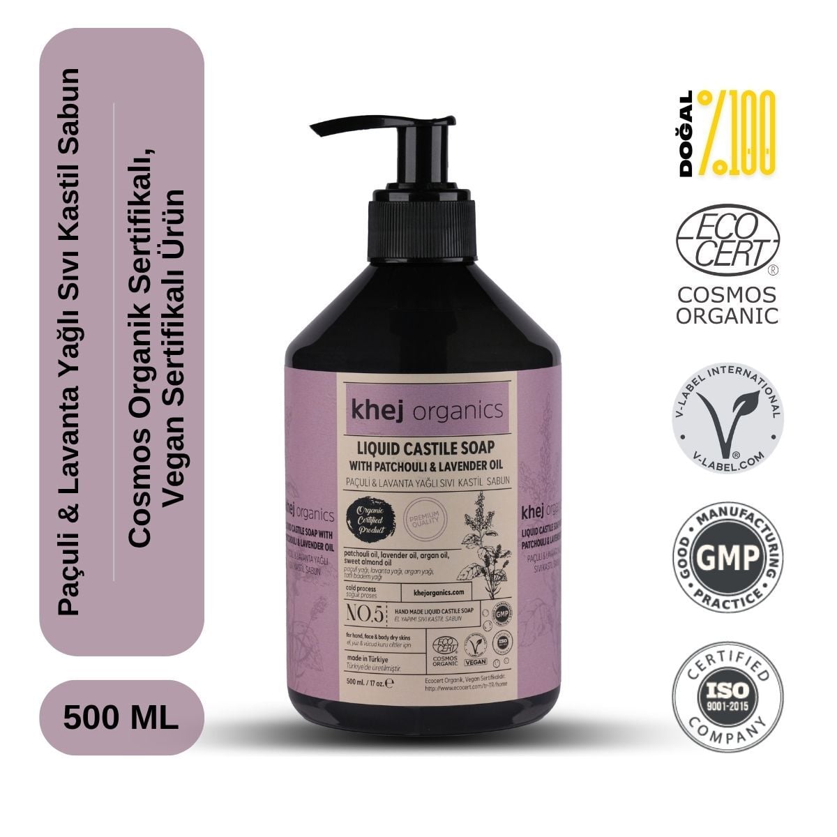 No.5 - Paçuli ve Lavanta Yağlı Sıvı Kastil Sabun 500ML (Kuru Cilt Sabunu)